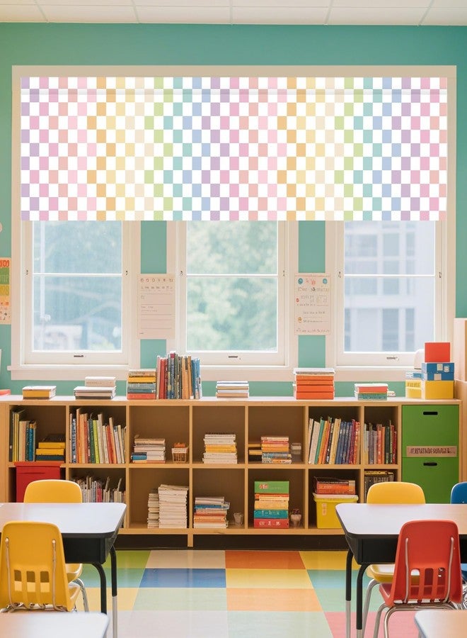 AKAIXI 4PCS Pastel Checkered Classroom Curtains Rainbow Checkered Kitchen Valances for Windows Rod Pocket Window Treatment Colorful Valances Curtains for Classroom Decor Daycare Bedroom Living Room 54"X18" - Image 1